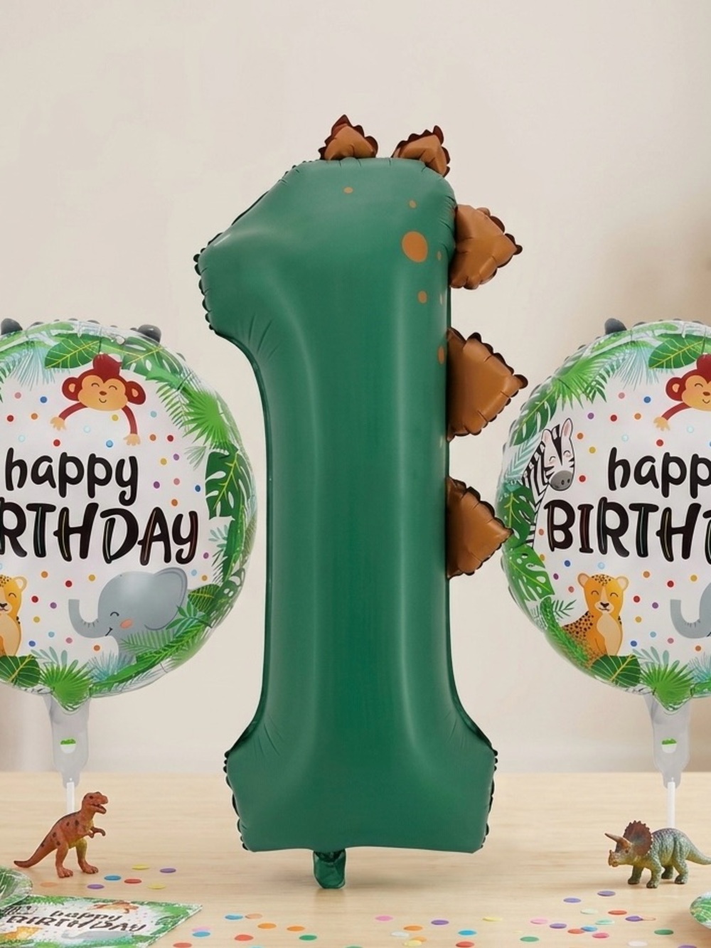 1st Birthday Green Dinosaur Number Balloon 3pcs ser - Happy Birthday Decor
